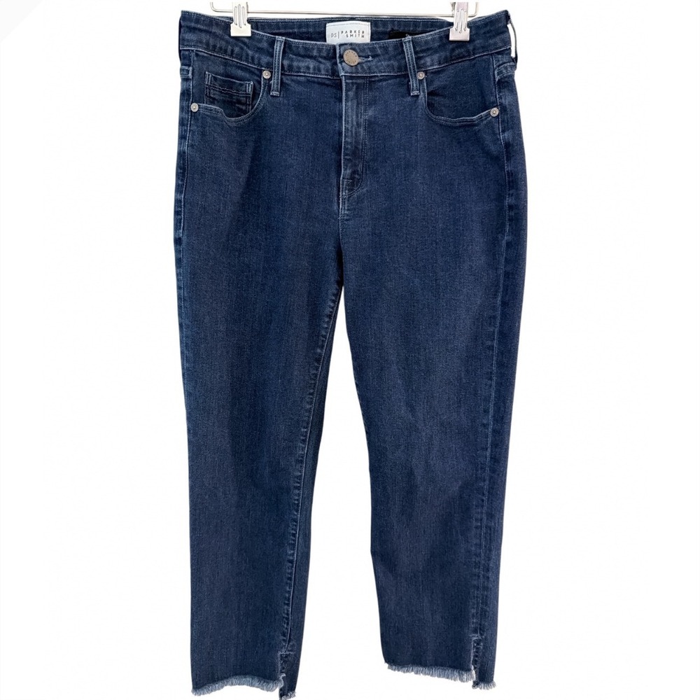 Parker Smith Straight Leg Jeans Dark Wash Raw Hem Side Slit Size 30 Made in‎ USA